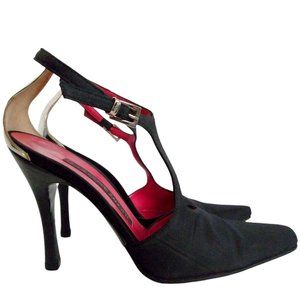 Giuseppe Zanotti Vicini Black Ankle Strap Pointed Toe Heels Stiletto US 7M EU 37